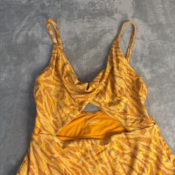 Aerie Twist front Cut Out Zeba Print Swimsuit Women's L Yellow Orange Full Cover - Picture 2 of 7